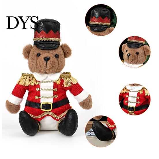 Winter Holiday Fireplace Decoration Christmas Soldier Bear Nutcracker Plush Figurine, Red Green Uniform Sitting Decor Doll for Home, Soft Stuffed