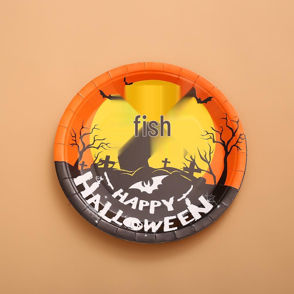 Cross-Border Halloween Party Disposable Plate Set: Pumpkin & Bat Paper Cups and Plates