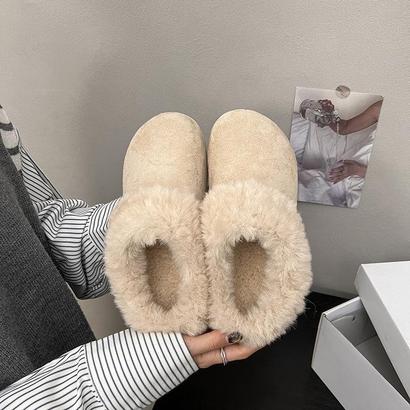 

Women s Baotou lightweight and comfortable a footstirrup heightening winter warm cold padded non-slip wear-resistant leisure cotton slippers 40
