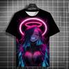 Cartoon Harajuku 3D Printed Short Sleeved T-shirt Summer Breathable Polyester Simple Round Neck Top