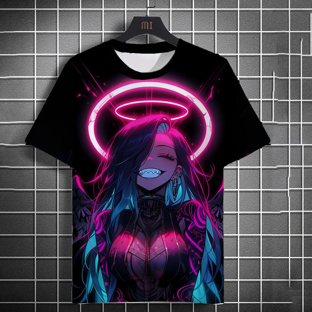 Cartoon Harajuku 3D Printed Short Sleeved T-shirt Summer Breathable Polyester Simple Round Neck Top