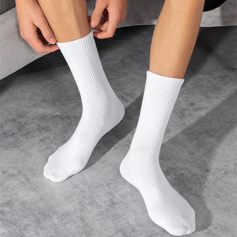 

5 Pairs of Male Autumn and Winter Pure Color Student Sports Breathable Tube Socks 5 Pairs(Simple) білий