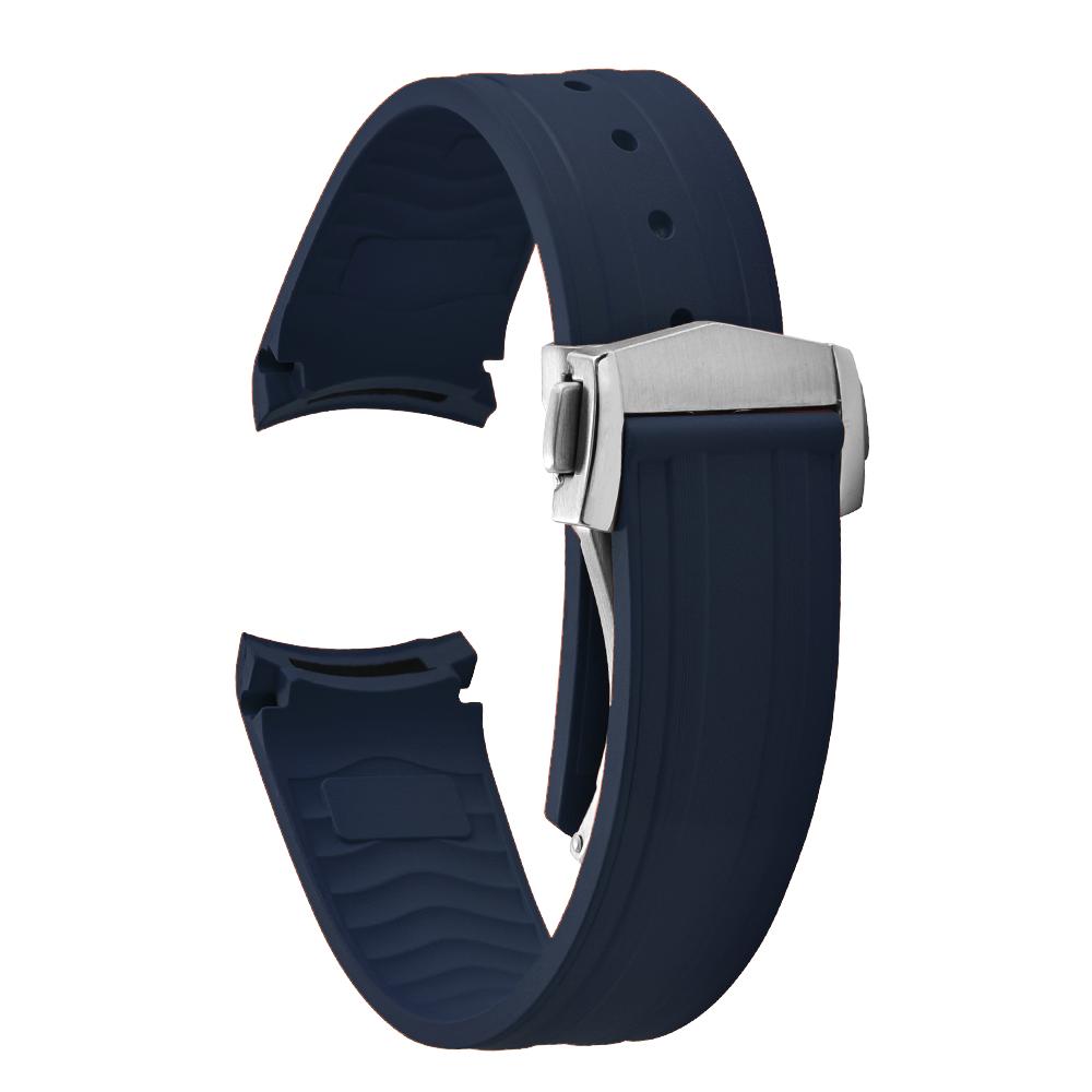 20mm New Soft FKM Fluorous Rubber Curved End For Omega Strap For Seamaster 300 Diving Belt Fold Buckle Replacement Watch Band