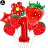 9pcs Strawberry Balloons Kits Birthday Decorations for Girls 32inch 0-9 Number Balloons for Strawberry Birthday Party Decors