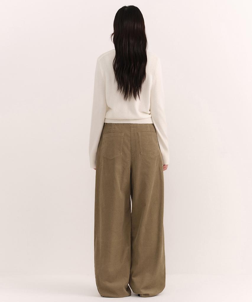 MUSINSA STANDARD WOMAN 11W Corduroy Deep Tuck Wide Pants [Sand Beige]
