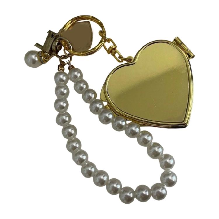 Modern Silver Heart Keychain Mirror Stylish Alloy Construction Fashionable Functional Jewelry Gift For Her Birthday
