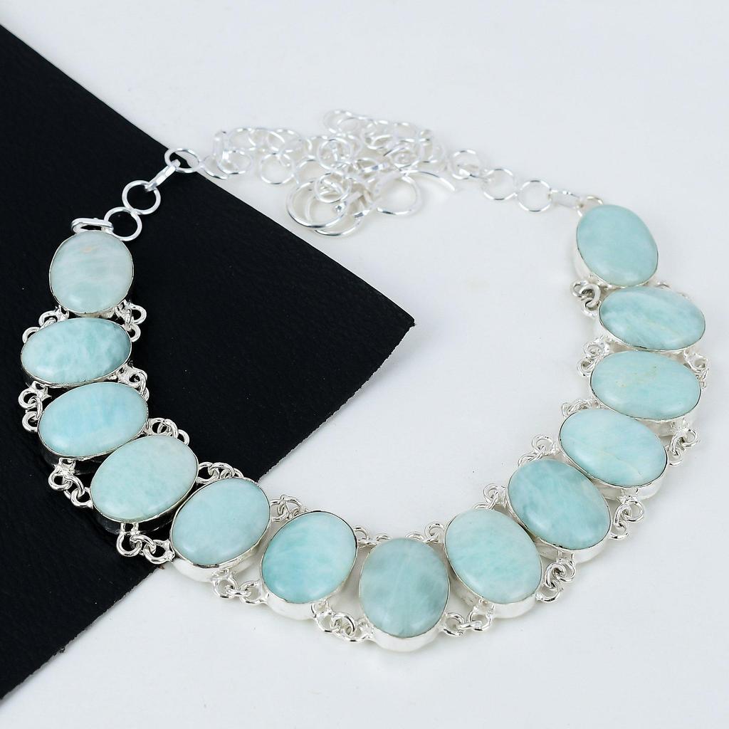 Natural Amazonite Gemstone Handmade 925 Sterling Silver Electroform Necklace, Amazonite Silver For Wife Unisex Pendant Gift For Mom