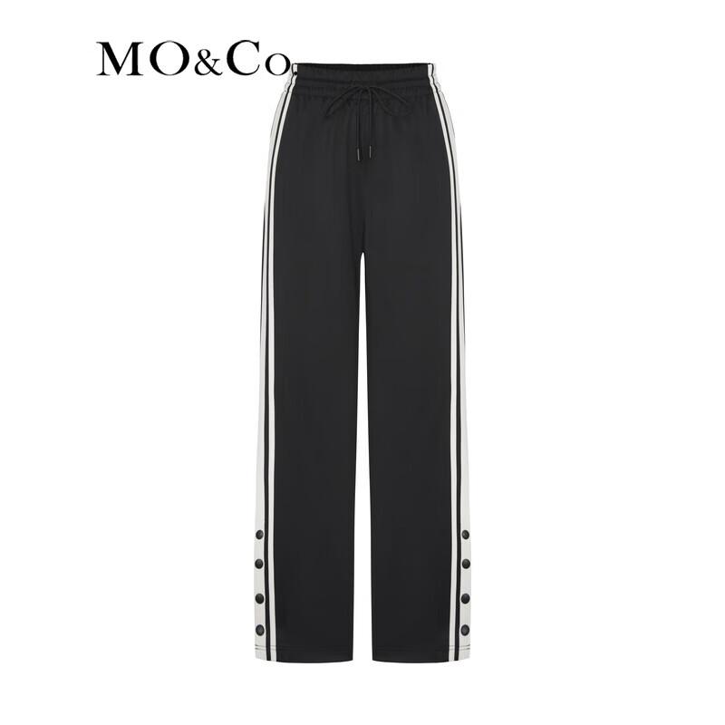 MO&Co. Elastic High Waist Contrast Trim Side Slit Casual Pants