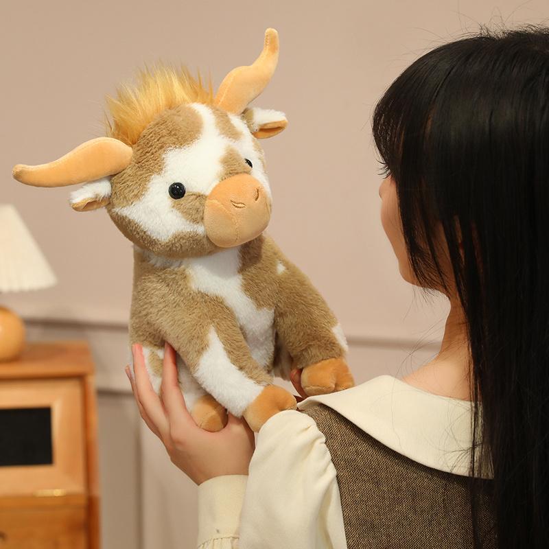 Cute Highland Cow Plush Toy Soft Fluffy Stuffed Scottish Cattle Animal Lifelike Cow Plushie For Girls Birthday Gift Home Decor