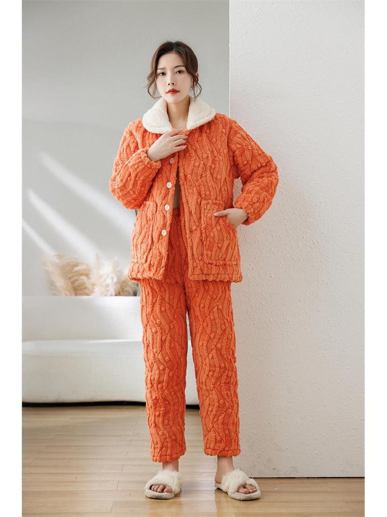 Women's Coral Fleece Flannel Pajamas: Warm, Thick, Quilted, Autumn/Winter Home Wear. Luxurious, Can Be Worn Outside.