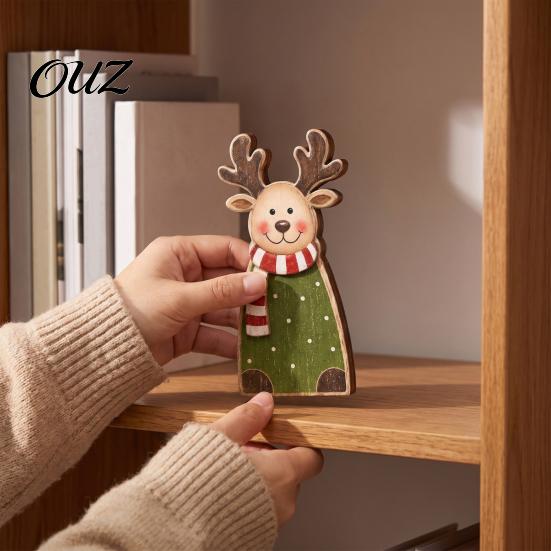 Small Decorative Wood Art Pieces Wooden Christmas Tabletop Decor, Santa Snowman Reindeer Figurine, Rustic Shelf Sitting Ornaments Holiday Sitter