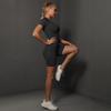 Seamless High-Elastic Yoga Two-Piece Set: Solid Color Peach Butt Short Sleeve and Shorts