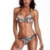 Tropikalny nadruk Halter Bikini Set Trójkątny biustonosz Liście Stroje kąpielowe Wiązana strona Dna Dwuczęściowy strój kąpielowy Letni wyściełany kostium kąpielowy