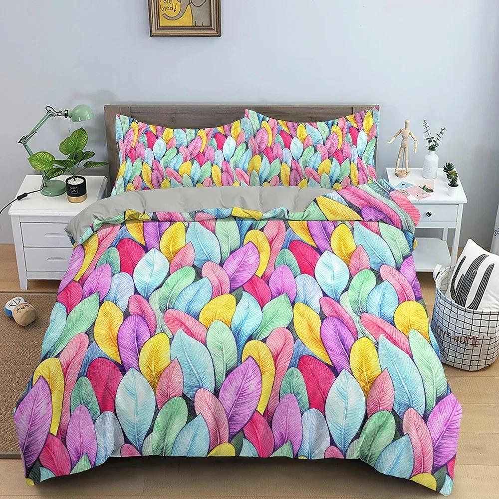 New For Colorful Feathers Pattern Bedding Set Soft Cozy Duvet Cover Set Luxury King Queen Quilt Cover for Bedroom Decor