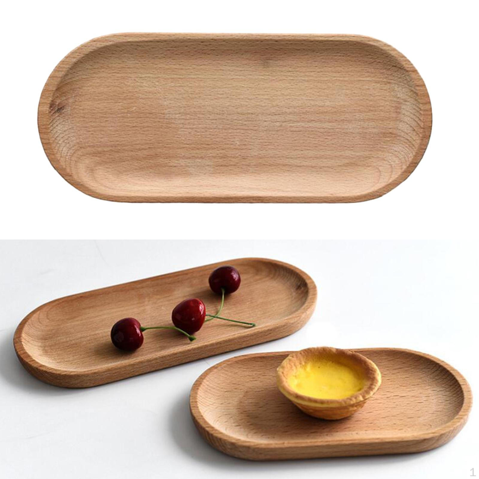 Natural Oval Wood Tray Dish Fruit Buffet Children Tableware Decorative 10x23cm