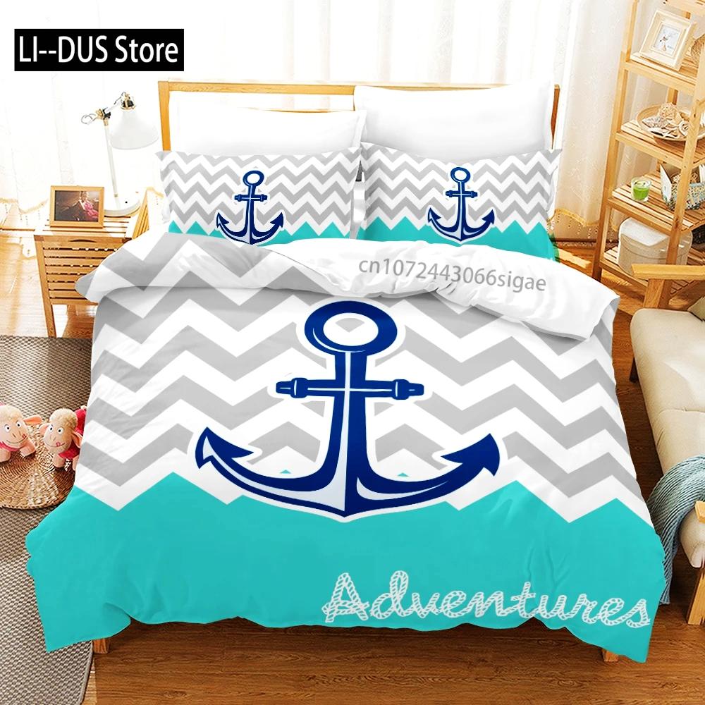 Marine Anchor Pattern Duvet Cover Set Fashion Bedding Set Ultra Soft Quilt Cover And Pillowcases For Kids Teens Boys Bedroom