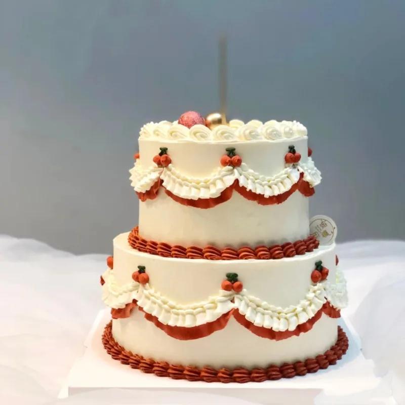 Retro Doppellagiges Simulationskuchenmodell Falscher Kuchen 6/8 Zoll Kunststoff Schaumstoff Dessert Display Geburtstag Requisiten Hochzeitsparty Dekoration