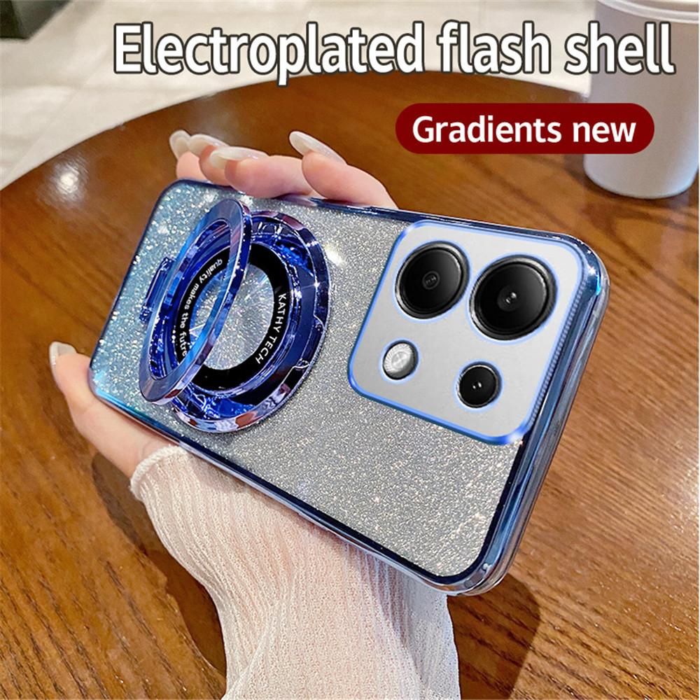 Luxury Plating Magnetic Stand Glitter Case For Xiaomi Mi POCO X6 X5 M6 Pro X3 NFC C65 C55 Couqe 13T 12T 11T 13 12 11 Lite Cover
