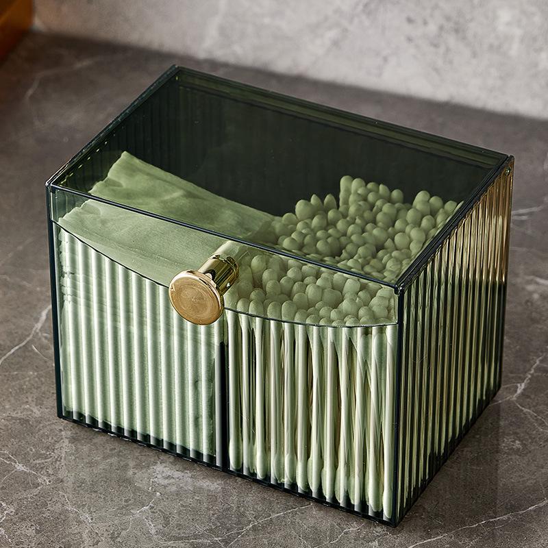 Transparent Flip-Top Cosmetic Storage Box with Compartments for Lipstick, Cotton Pads, and Toothpicks