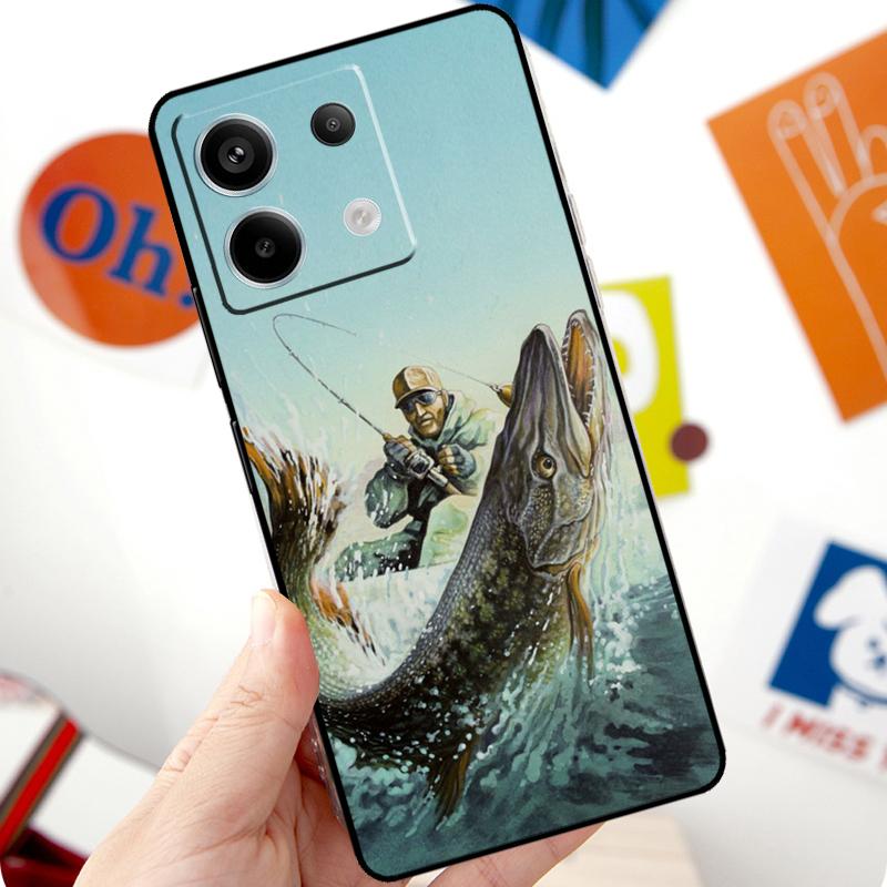 Pike Fish Fishing Bait Funda For Xiaomi Redmi Note 13 10 11 12 14 Pro 11S 12S Case For Redmi 15 12C 13C 14C 10C 15C