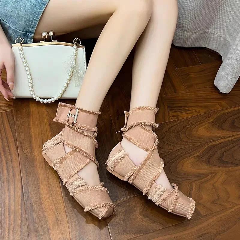 Women's Flats Spring Summer 2025 Casual Canvas Sneakers Woman Fashion Square Toe Ballerina Comfortable Elegant Ballet Shoes