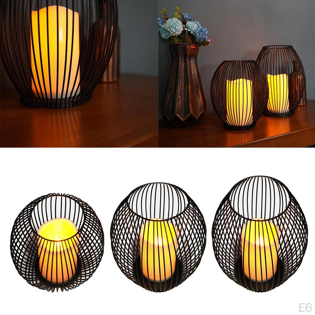 Black Iron Wire Tealight Candle Holder with LED for Living Room Decoration