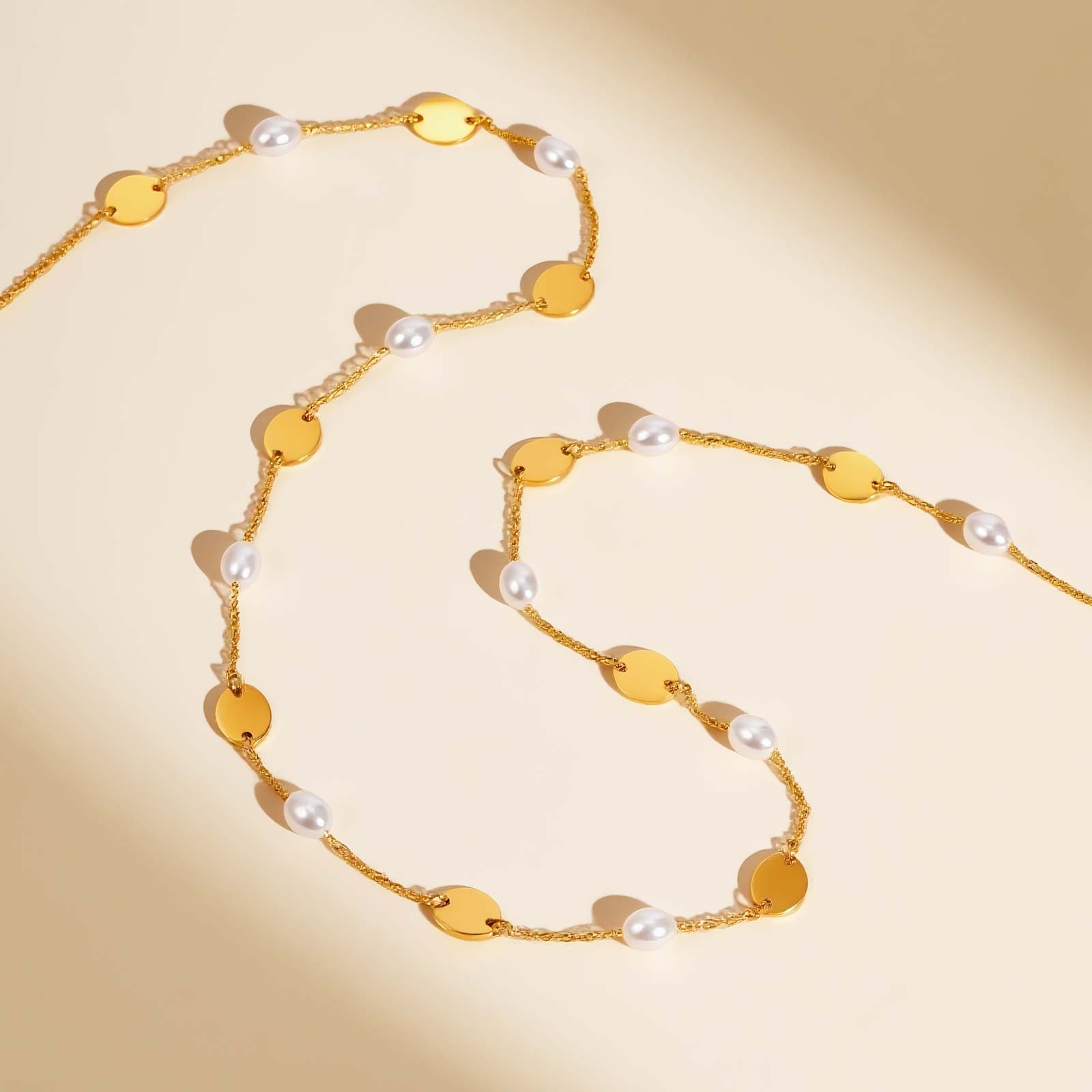 

Stainless Steel Imitation Pearl Oval Plate Stackable Necklace,18K Gold Plated Women s Wedding Necklace,Dress Accessories Jewelry