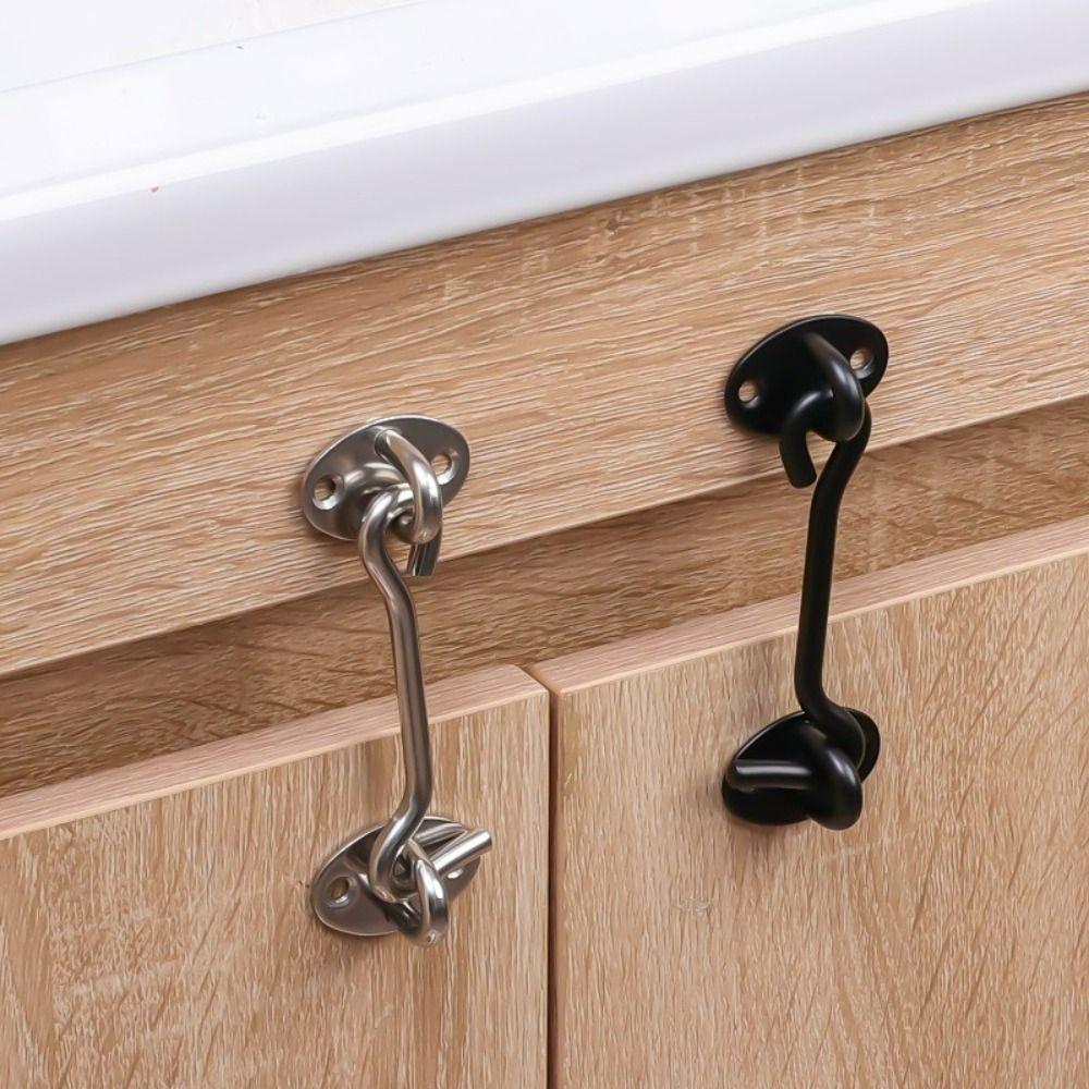 New Stainless Steel Safety Door Bolt with Screws Silent Sliding Door Latch Windproof Door Window Hook