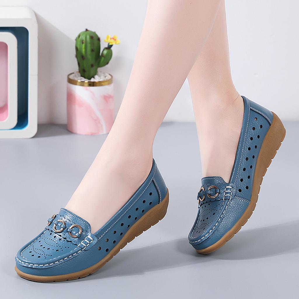 Womens Walking Flat Loafer Slip On Leather Loafer Comfortable Flat Shoes Outdoor Driving Hollow Out Flat Shoes for Women Leather