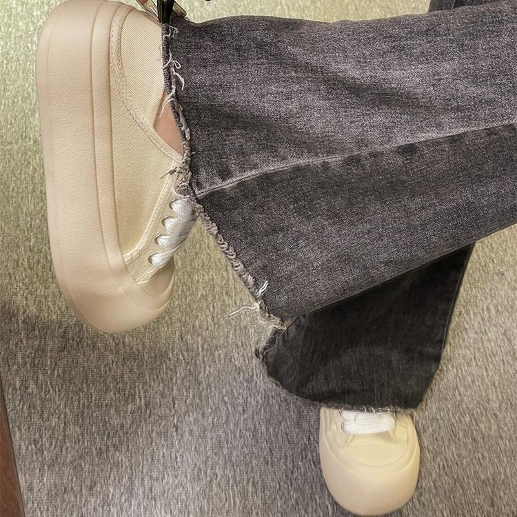 Ugly Cute Big Head Bread Shoes Women's Chic Shoes Versatile 2025 Spring New Two-wear Canvas Shoes Platform White Shoes