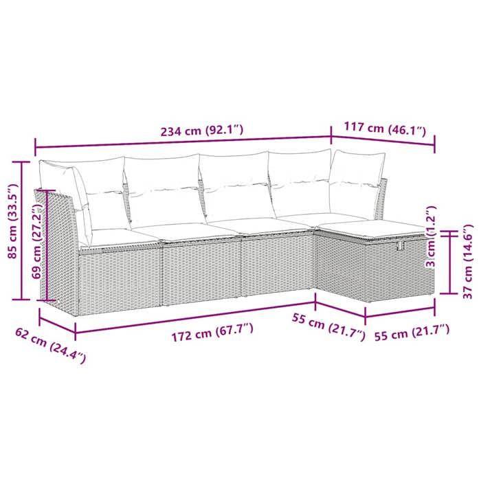 VidaXL Garden Furniture Set 5 Pcs with Grey Cushions Braided Resin 3325267
