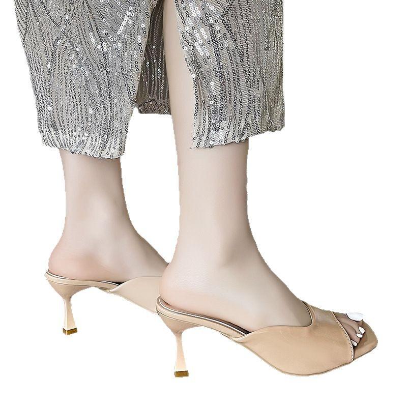 Papuci noi de vară versatili cu toc subțire, cu vârf pătrat, cu degete descoperite, sexy, de exterior, la modă, mărime mare, 2025, sandale cu toc înalt