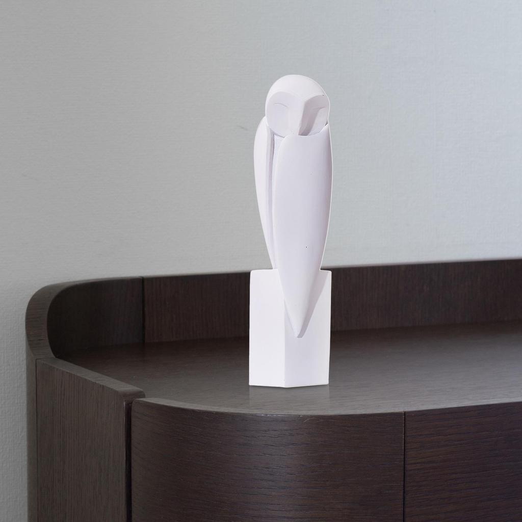 Resin Owl Statue Abstract Art Shelf Decoration Owl Figurine Owl Sculpture Handicraft for Mantel, Bookshelves, Cafe White