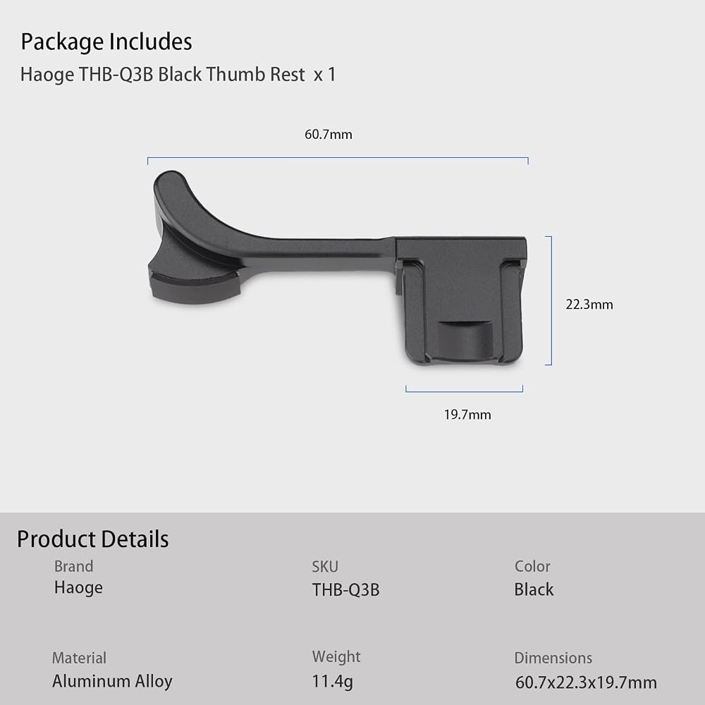 Haoge Metal Thumb-Up Grip for Leica Q3 Q3 43 Camera Foregrip Digital Accessory THB-Q3B Hot Shoe Thumb-Up Rest Support Handgrip