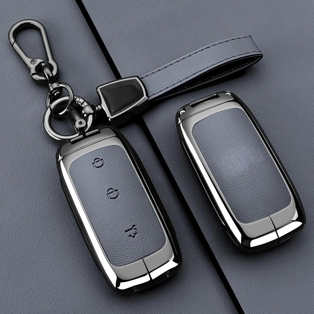Zinc Alloy Leather Car Key Case Cover for Geely EX5 Galaxy Starship 7 EM-i L7 E8 E5 Remote Keychain Housing Fob Accessories
