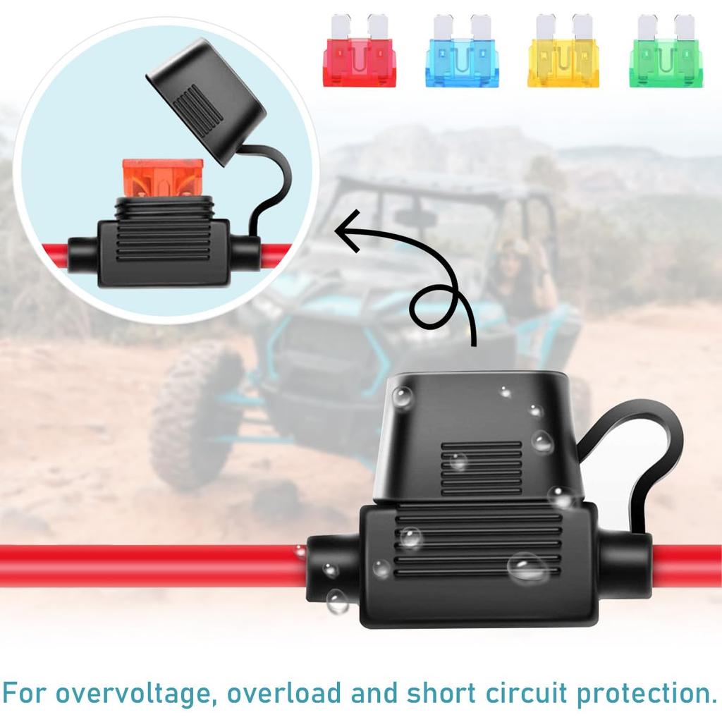 DAOKAI SAE Stecker, 2 Fuß SAE O-Ring Klemmenkabelbaum 10AWG Schnellverbindung/Trennung, 15A/20A/30A Sicherung Auto Fahrrad Traktor - 2 Stück