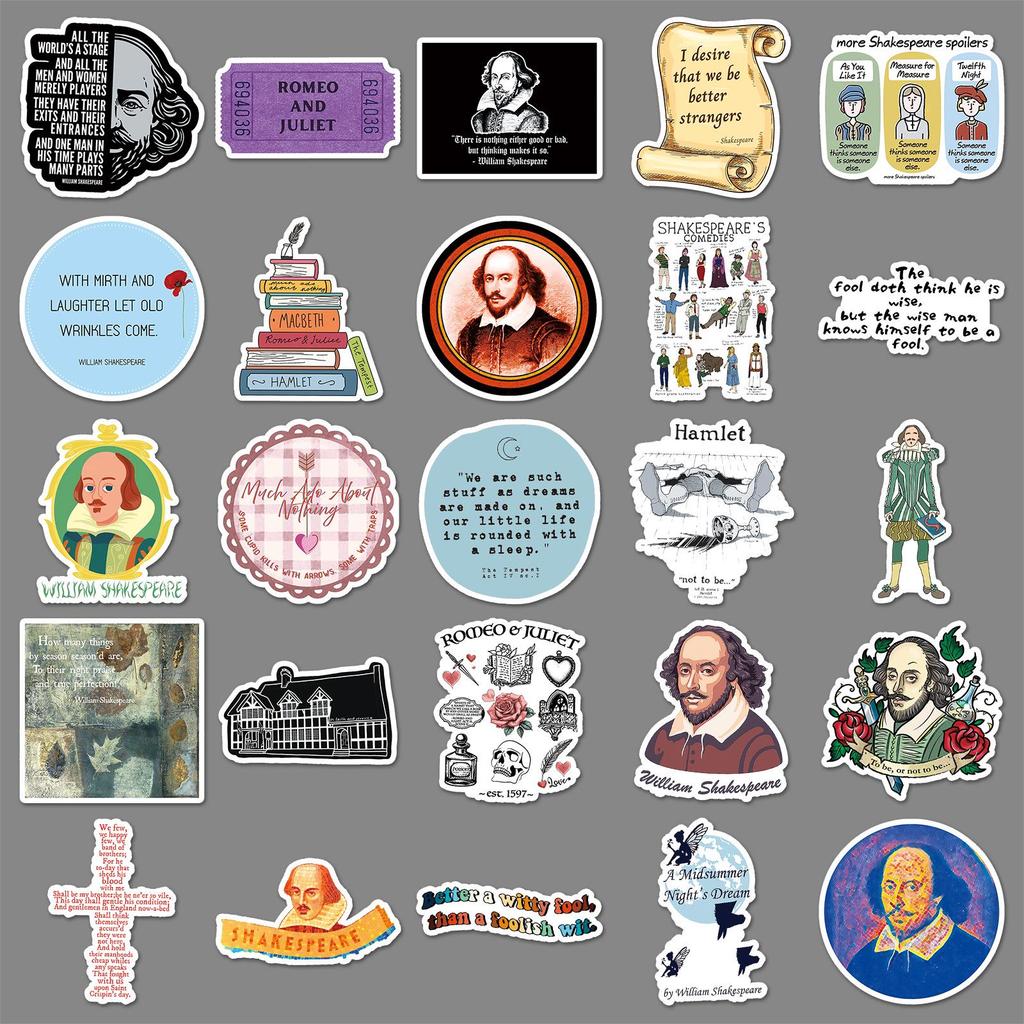 50 Exquisite Shakespeare Stickers: Waterproof, Creative Graffiti for Journaling and Computers