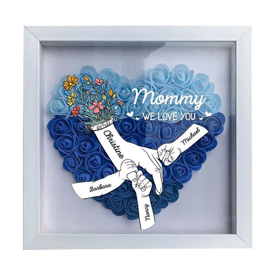 

Personalized Mommy I Love You Flower Shadow Box Custom Names Holding Hands Frame Gifts S A