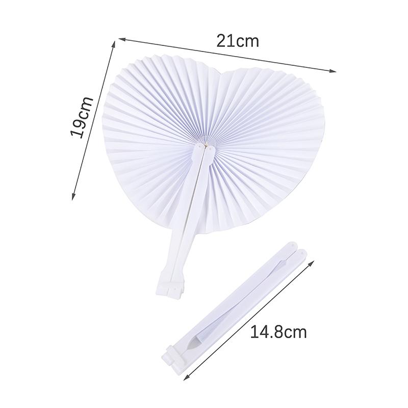 White Folding Paper Fans Heart Shaped Assortment With Plastic Handle For Diy Wedding Favor Party Bag Filler