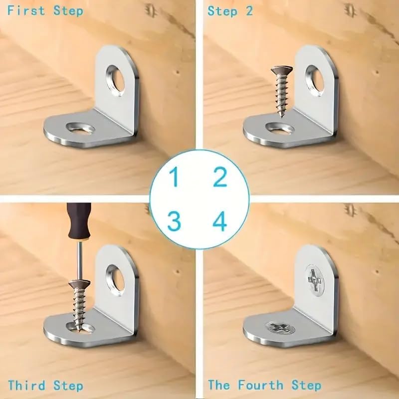 30PCS Heavy-Duty Stainless Steel L-Shaped Brackets Set with Screws - for Wooden Furniture, Tables & Chairs, Silver