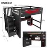 Gaming Loft Bed (140 X 200 Cm) with Desk, Stairs with Storage, LED Lighting and USB Port, Black