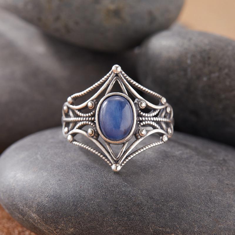 Natural Gemstone Moonstone Topaz Tiger Eye Kyanite Colored Treasure Ring Women'S S925 Sterling Silver Thai Silver Index Finger Ring
