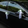All Weather Car Flower Set Artificial White Rose Wedding Decoration, Door Handle & Rearview Mirror Bouquet Resistant Flowers with Satin Ribbon Bow And