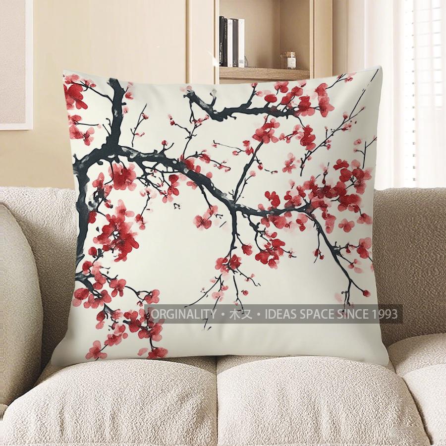 Home Decor Red Plum Blossom Pattern Throw Pillow Cover Pattern Cushion Cover Suitable For Sofa Bedroom Car Pillow Cover