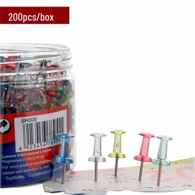 Colorful Transparent Thumbtacks with Exquisite Plastic Box Packaging - 200 Pieces. Plastic
