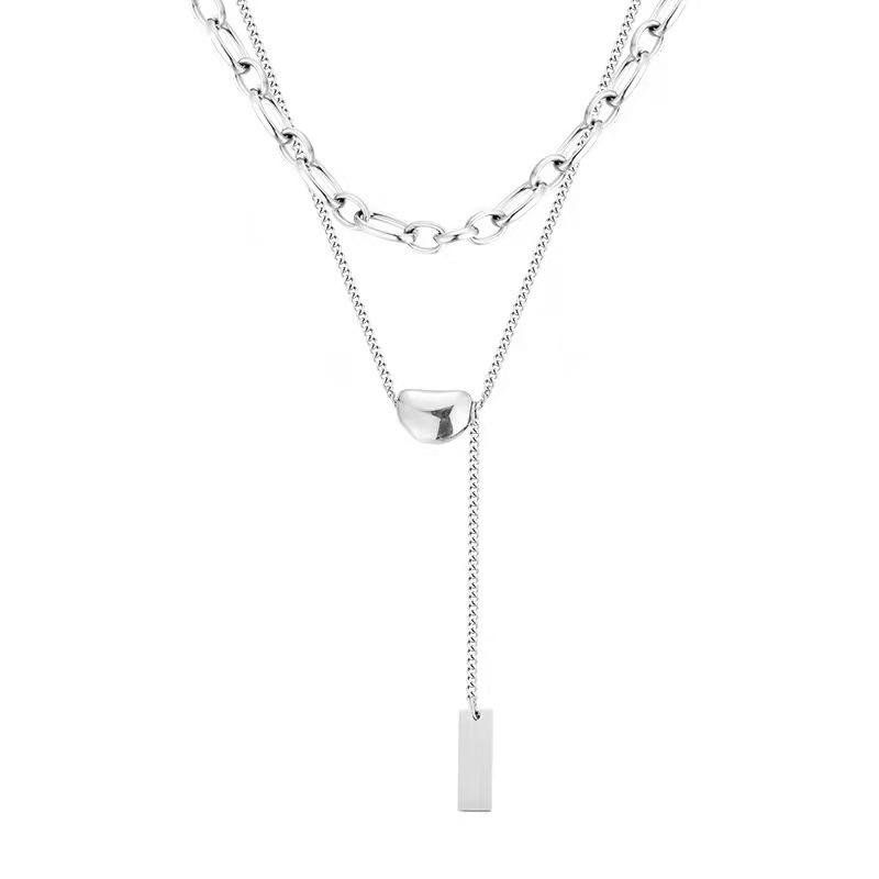 

Двухслойное ожерелье из нержавеющей стали, женское, легкое, роскошное ожерелье Ins Cold Wind, ключичная цепочка, новое ожерелье из титановой стали