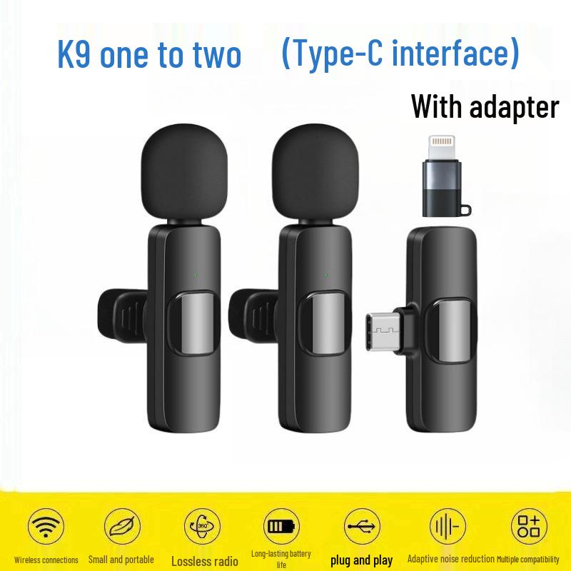K1K9 Wireless Lavalier Microphone K15 - Dual Mobile Live Streaming & Outdoor Recording Noise-Reducing Mic