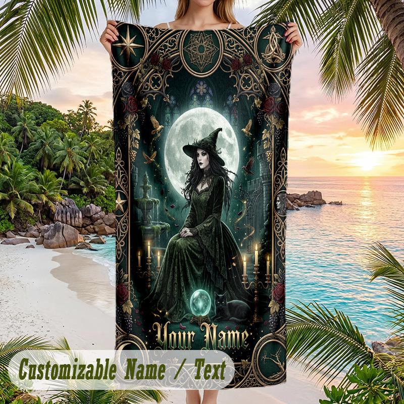 Witchcraft Theme Beach Towel Personalized Custom Name & Text Soft Quick Dry Beach Towel for Swimming Travel