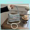 Artistic Chinese Style Grass Woven Bag With Pearl Chain Strap Soft Underarm Purse For Daily Wear