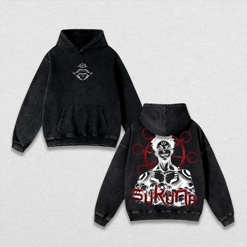 Anime Jujutsu Kaisen Hajime Kashimo Print Hooded Men Women Hoodies Cotton Pullover Retro Washed Sweatshirt Harajuku Streetwear S